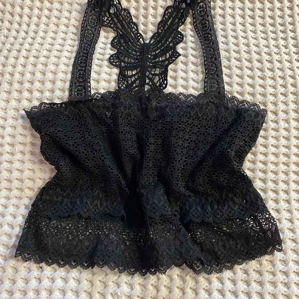 Delicate Black Lace Butterfly-Back Camisole
